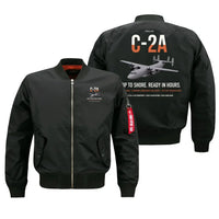 Thumbnail for C-2A Greyhound design on black bomber jacket, double-side print