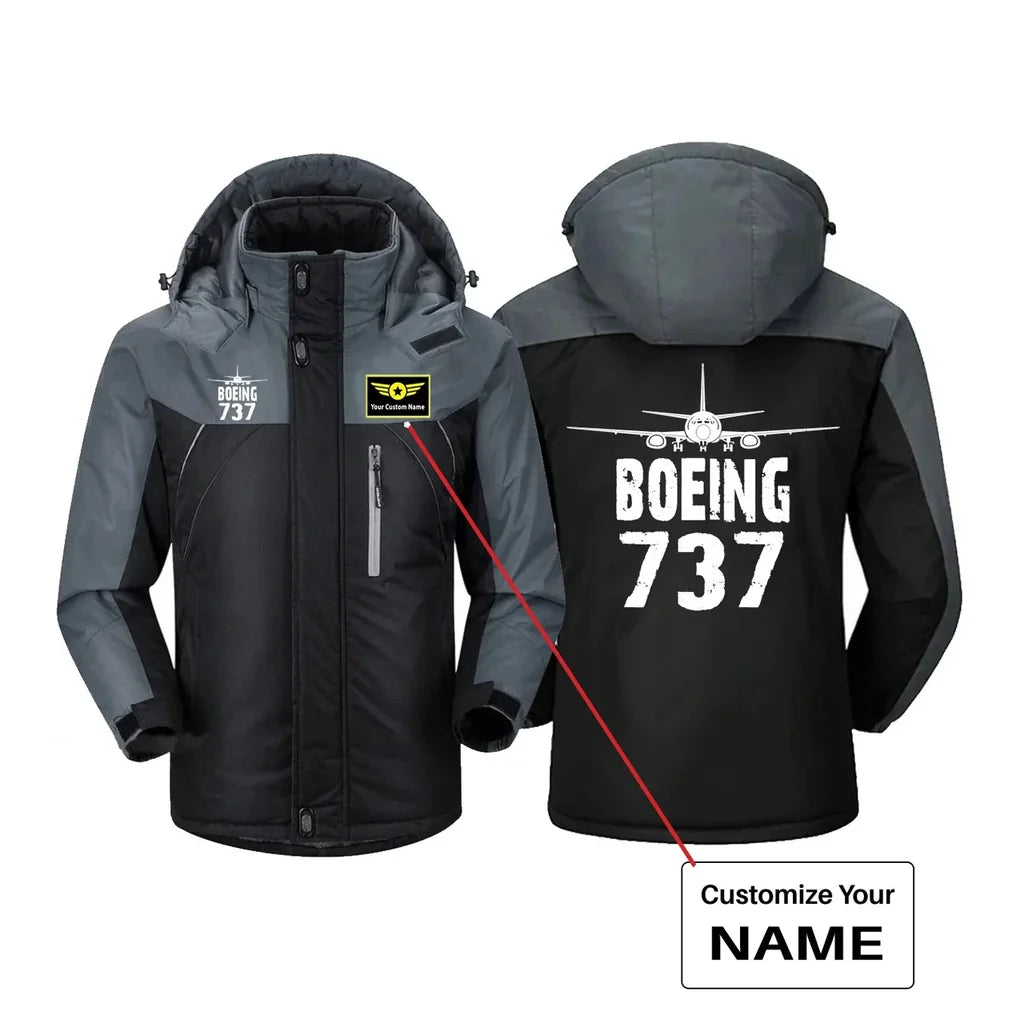 Boeing 737 & Plane aviation design printed on heavyweight insulated shell thick winter jacket.
