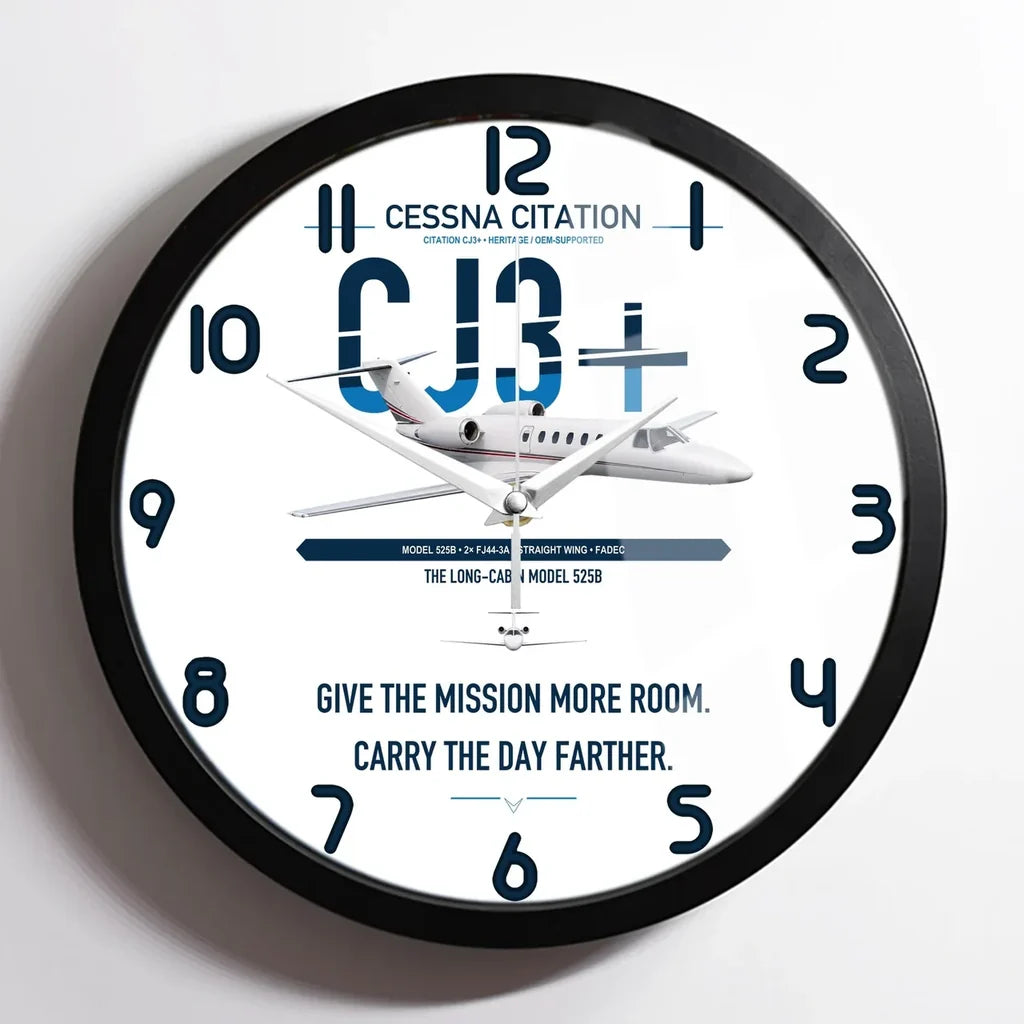 Cessna Citation CJ3+ design on white framed wall clock
