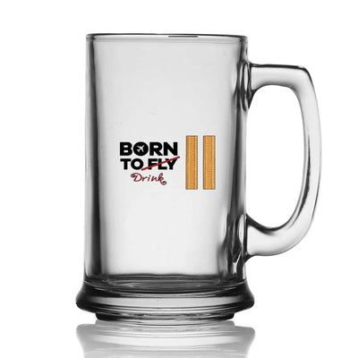 Born To Drink & 2 Lines Beer Glass with Holder aviation design on beer glass with holder, glass plus matching coaster holder.
