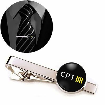 CPT & 4 Lines aviation tie clip, stainless steel body with engraved detail.