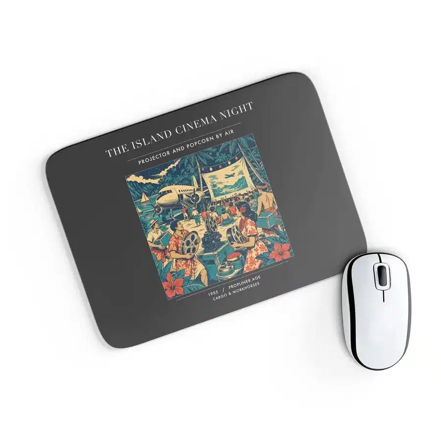 VINTAGE G4442 - The Island Cinema Night - Designed Mouse Pads design on black rectangle