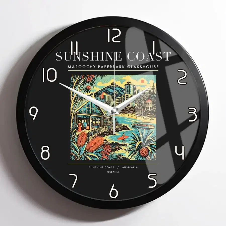 SUNSHINE COAST - Poster - Wall Clock Framed - Black