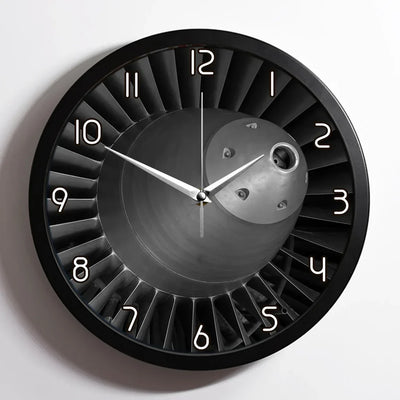 Super View of Jet Engine aviation design on premium wood and metal wall clock.