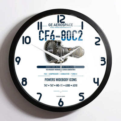 CF6-80C2 design on white framed wall clock