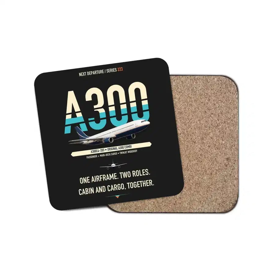 Airbus A300C4-203 design on black 1 piece coaster