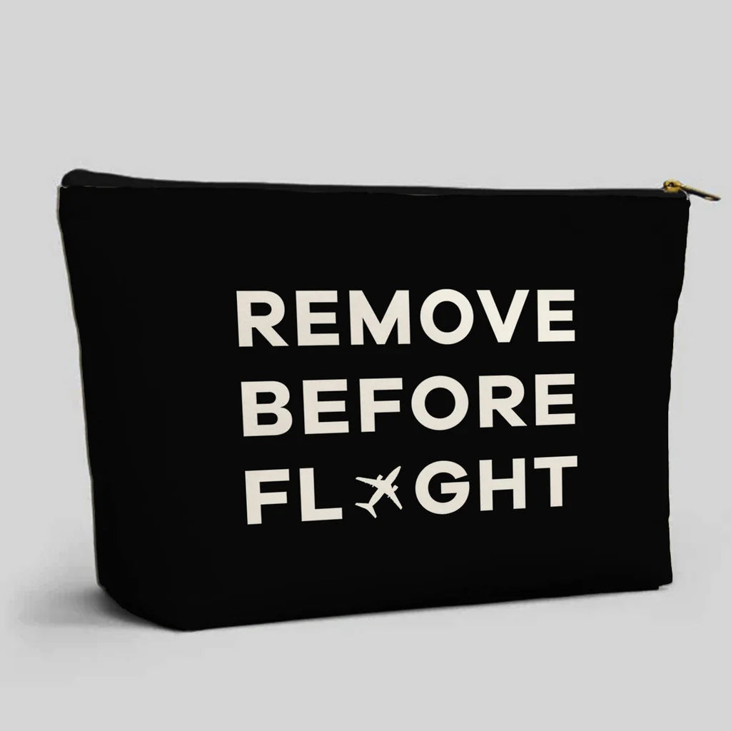 Remove Before Flight aviation zipper pouch in durable polyester.