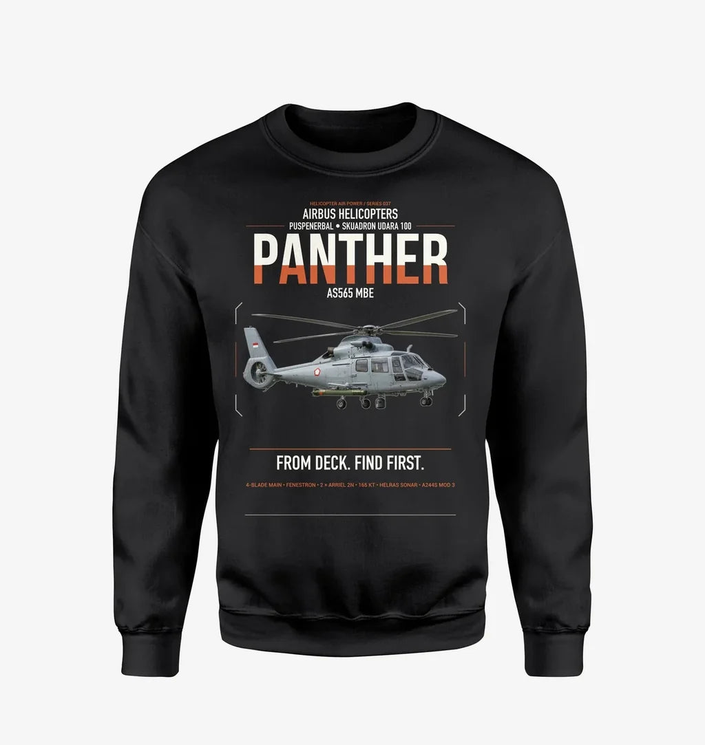 Airbus Helicopters AS565 MBe Panther design on black sweatshirt