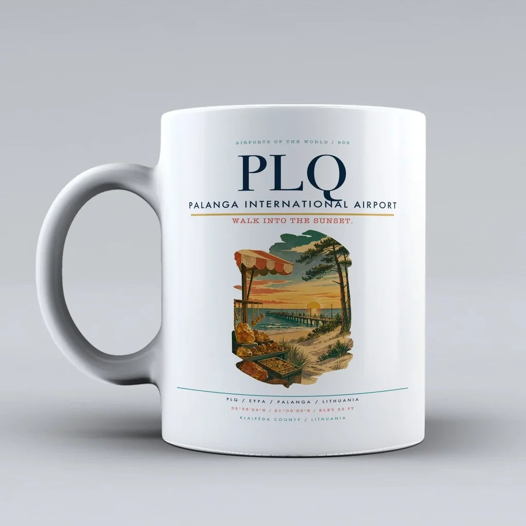 Palanga International Airport (PLQ) airport code design on white ceramic mug
