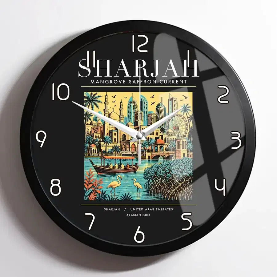 SHARJAH - Poster - Wall Clock Framed - Black