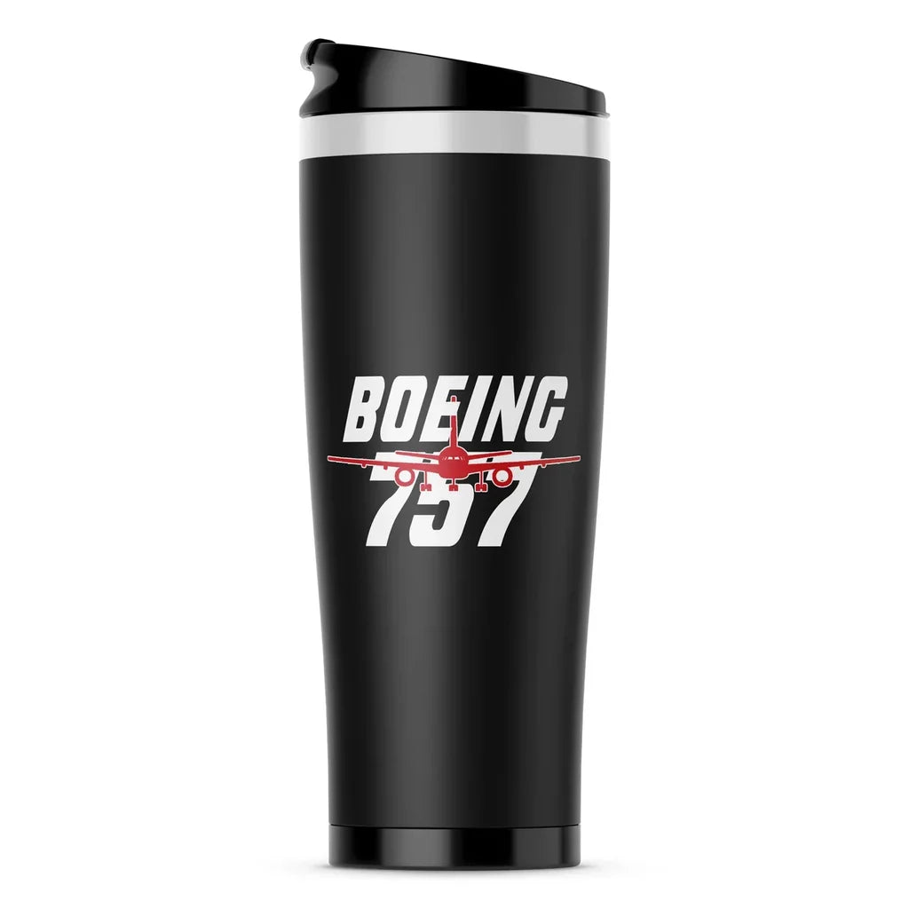 Amazing Boeing 757 aviation design on travel mug no-holder, insulated double-wall.