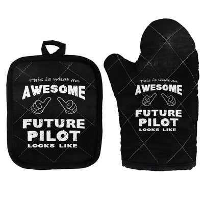 Future Pilot Kitchen Glove & Holder aviation design on durable fabric with insulated lining kitchen glove holder.