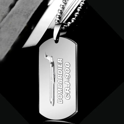 Bombardier CRJ-900 aviation-themed necklace, polished metal.