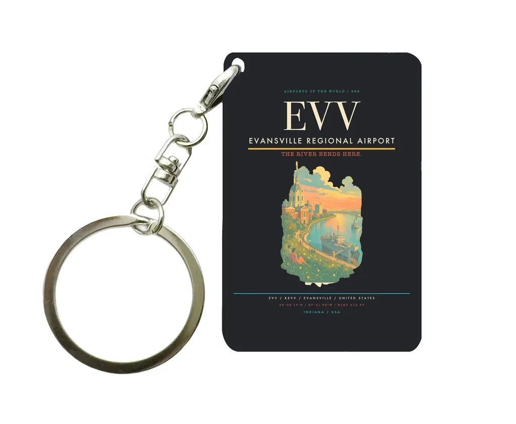 Evansville Regional Airport (EVV) design on black key chain