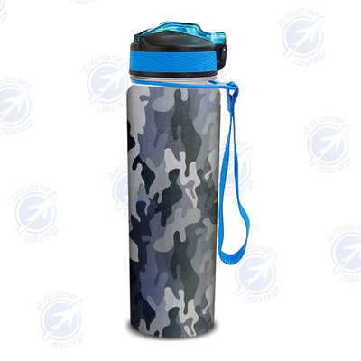 Military Camouflage Army Gray Sports aviation design on sport kettle, insulated bottle with sport spout.