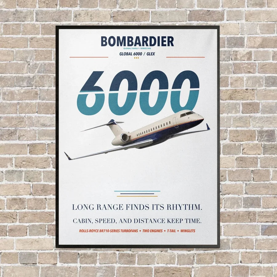 Bombardier Global 6000 vertical canvas print - framed - white background