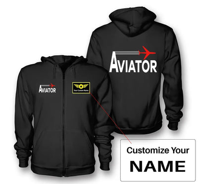 Aviator aviation design on soft cotton blend zipped hoodie.