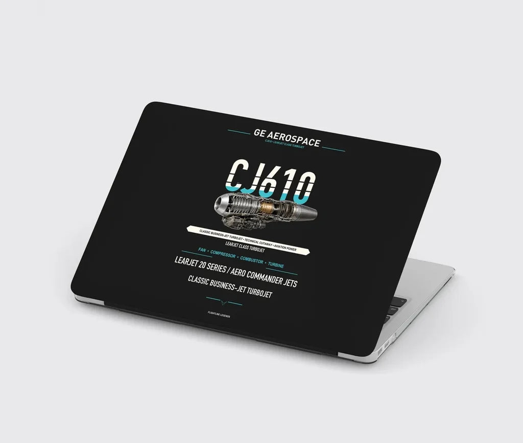 CJ610 design on black MacBook case