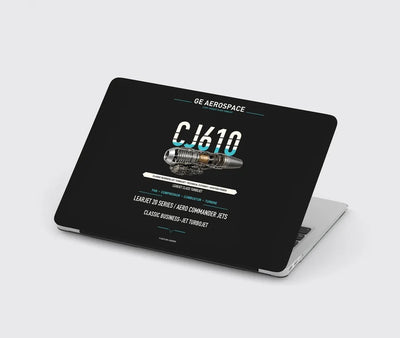 CJ610 design on black MacBook case