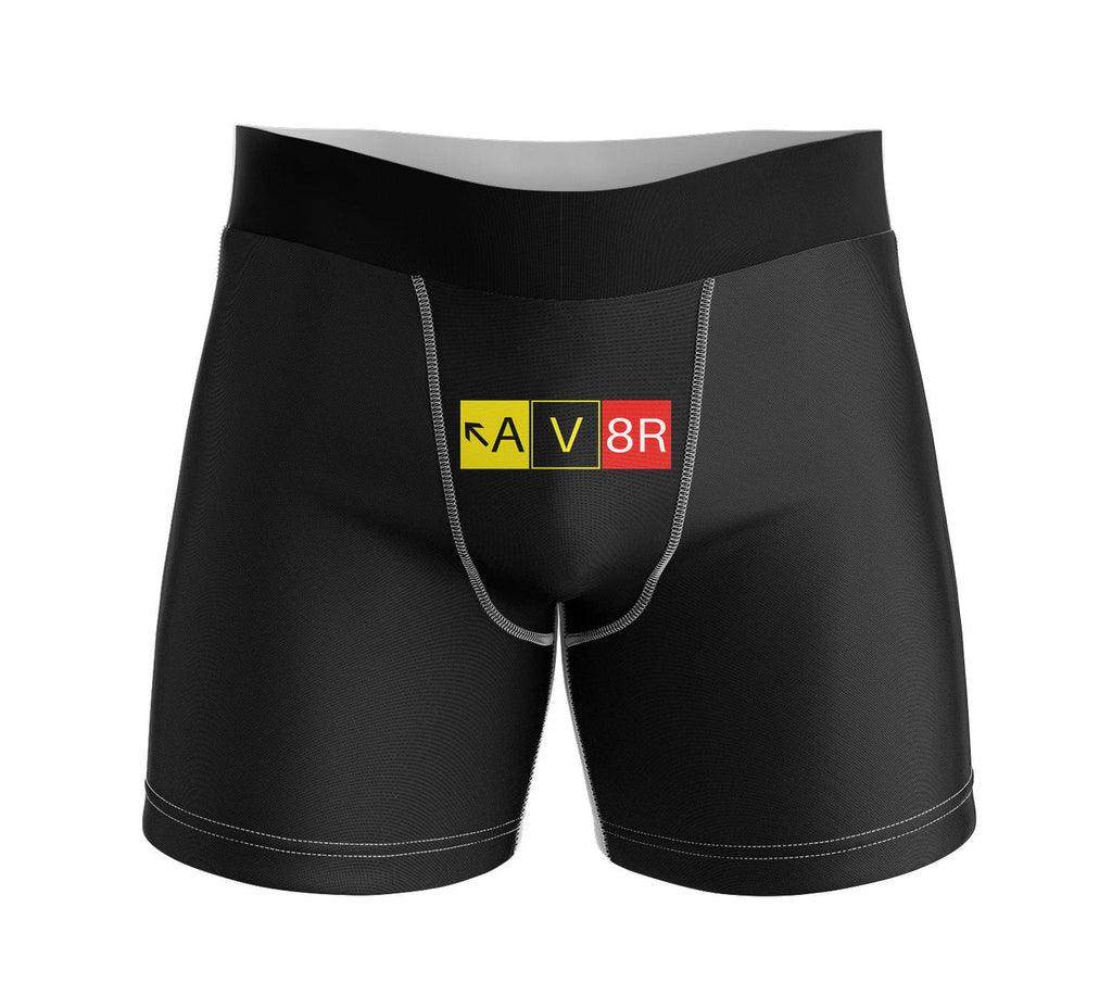 AV8R aviation design on soft cotton blend men's boxers.