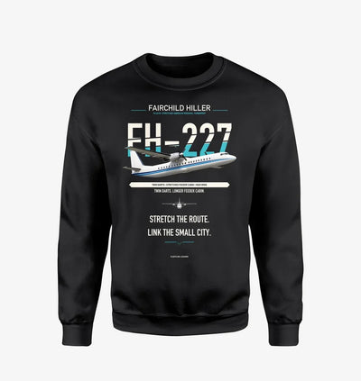 Fairchild Hiller FH-227B design on black sweatshirt