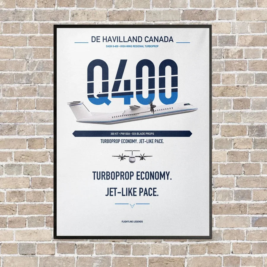 De Havilland Dash 8-400 vertical canvas print - framed - white background