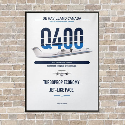 De Havilland Dash 8-400 vertical canvas print - framed - white background