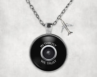 Thumbnail for In Thrust We Trust aviation necklace, stainless steel body with engraved detail.