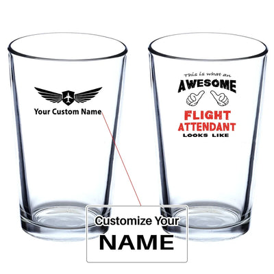 Flight Attendant Beer & aviation design on beer water glass, versatile drinkware.