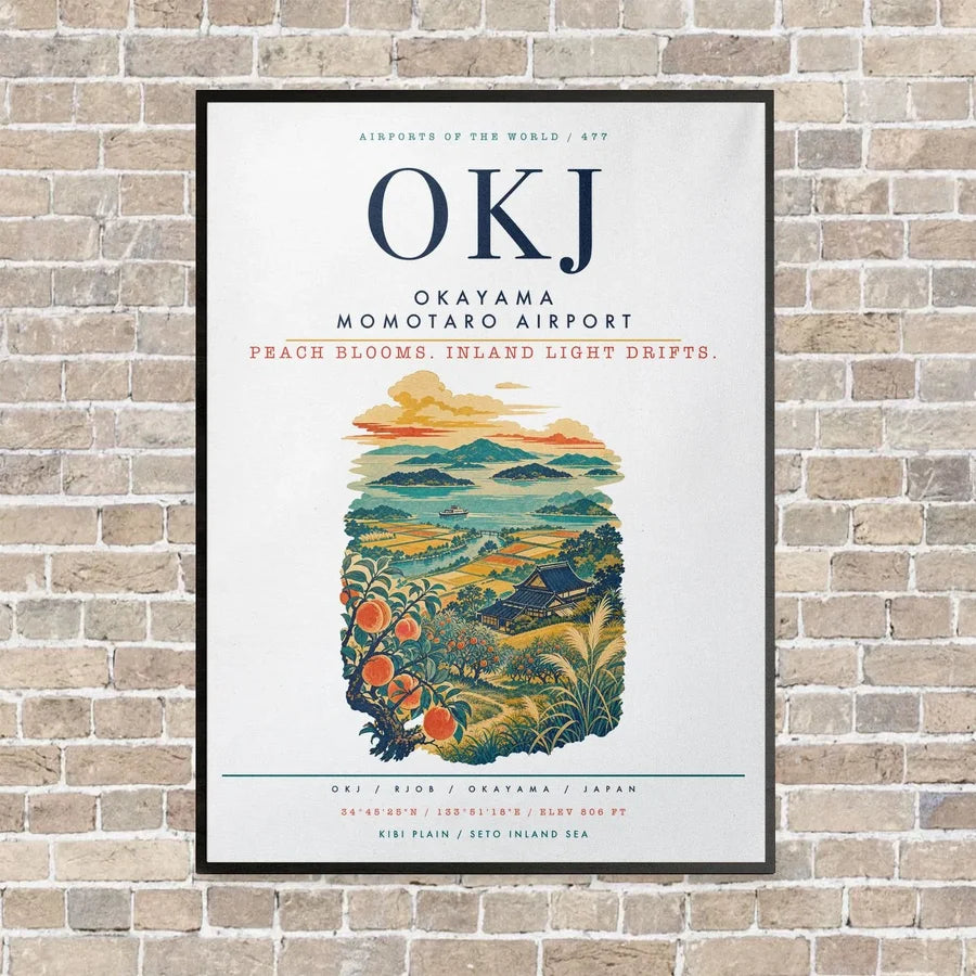 Okayama Momotaro Airport OKJ vertical canvas print - framed - white background