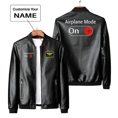 Airplane Mode On PU aviation design printed on genuine leather with quilted lining leather jacket.