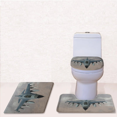 Cruising Fighter Jet 16 Toilet Seat Cover Three-piece aviation print on soft fabric toilet seat cover set.