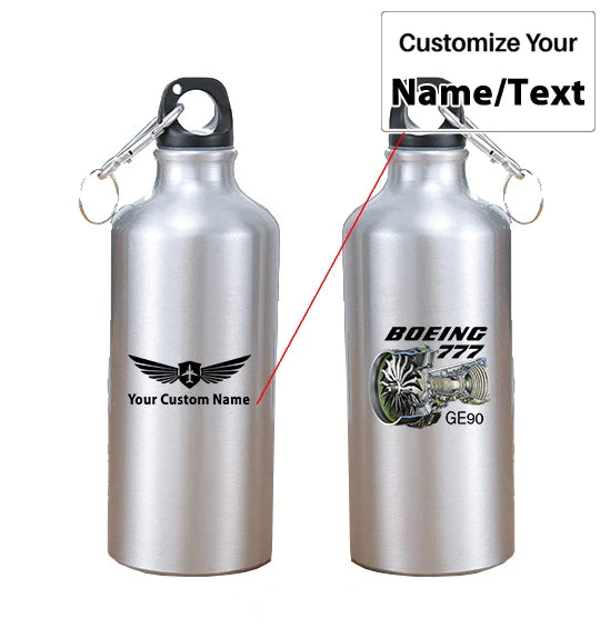 Boeing 777 & GE90 Engine aviation design on thermos, vacuum-insulated.