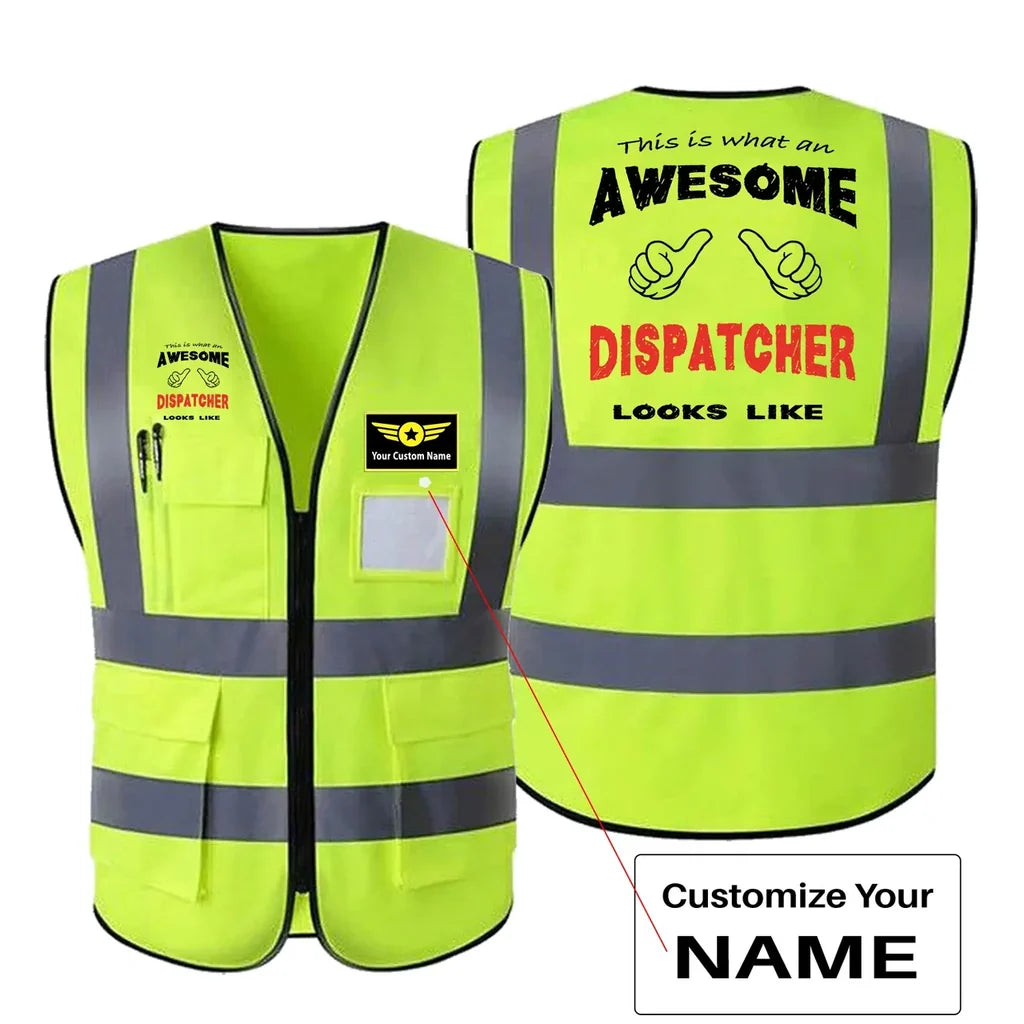 Dispatcher aviation design printed on high-visibility reflective fabric reflective vest.