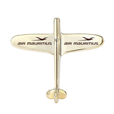 Side view of Air Mauritius Airlines Airplane Shape aviation airplane-shape brooch in polished alloy, polished finish.