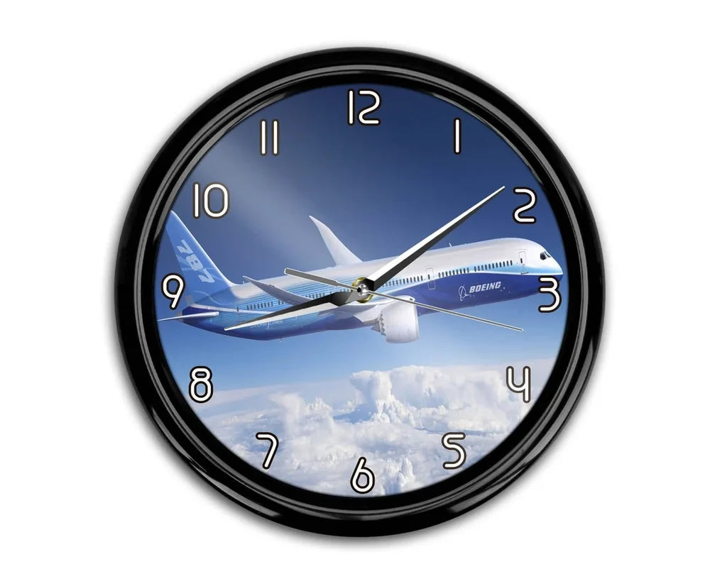 Boeing 787 Dreamliner aviation themed wall clock, premium wood and metal.