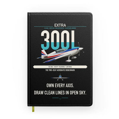 Extra 300L design on black notebook