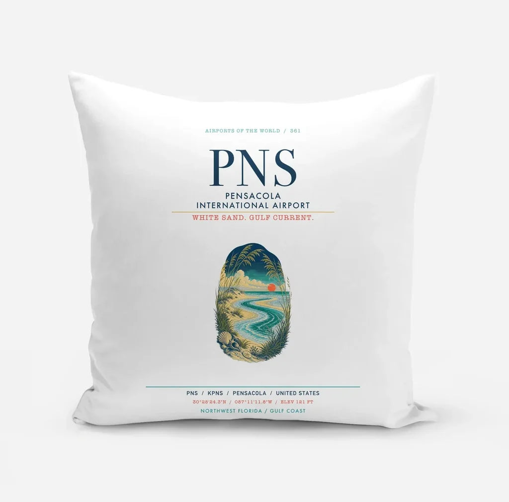 Pensacola International Airport (PNS) design on white pillow