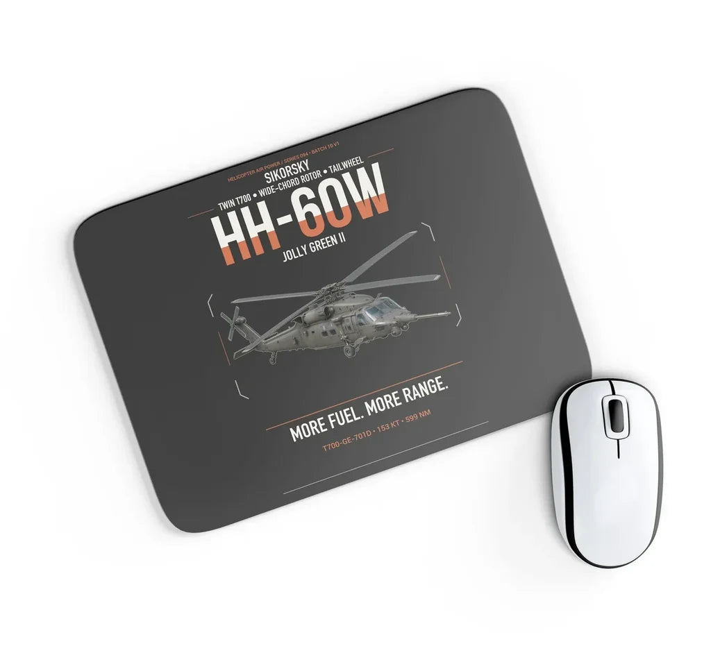 Sikorsky HH-60W Jolly Green II design on black rectangle mouse pad