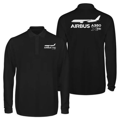 The Airbus A350 WXB Long Sleeve Polo T-Shirts (Double-Side) aviation design printed on soft cotton long-sleeve double-side polo.