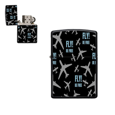 Fly Be Free Black aviation metal lighter in premium metal alloy.