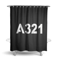 Thumbnail for Airbus A321 Flat Text aviation design on waterproof polyester shower curtain.