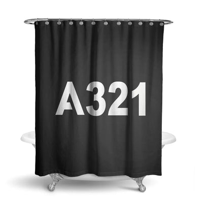 Airbus A321 Flat Text aviation design on waterproof polyester shower curtain.