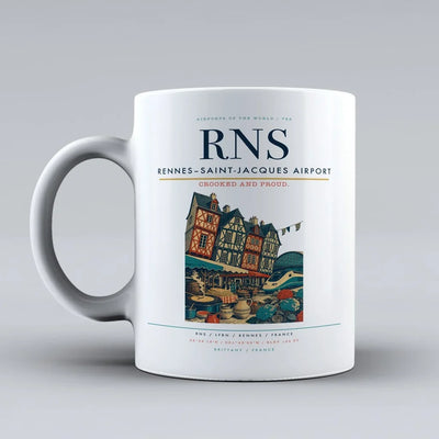 Rennes–Saint-Jacques Airport (RNS) airport code design on white ceramic mug
