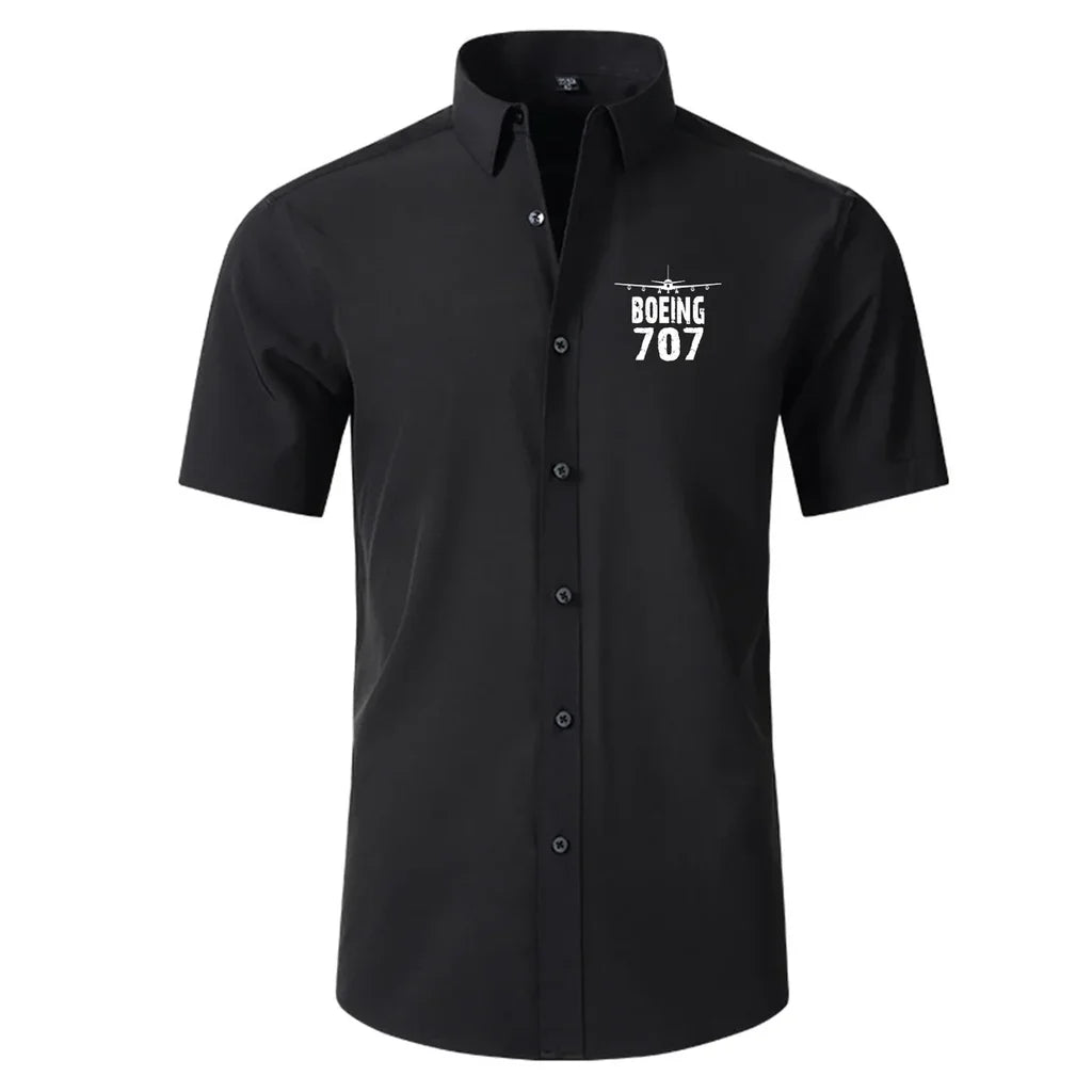 Boeing 707 & Plane Short Sleeve aviation design printed on soft cotton 2D-printed shirt.