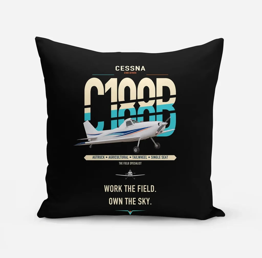 Cessna A188B AgTruck design on black pillow