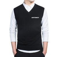 Thumbnail for Antonov & Text Sweater aviation design printed on soft knit with sleeveless v-neck sweater vest.