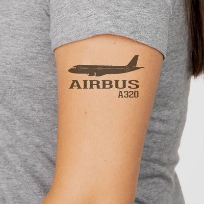 Airbus A320 aviation temporary tattoo in skin-safe adhesive paper.