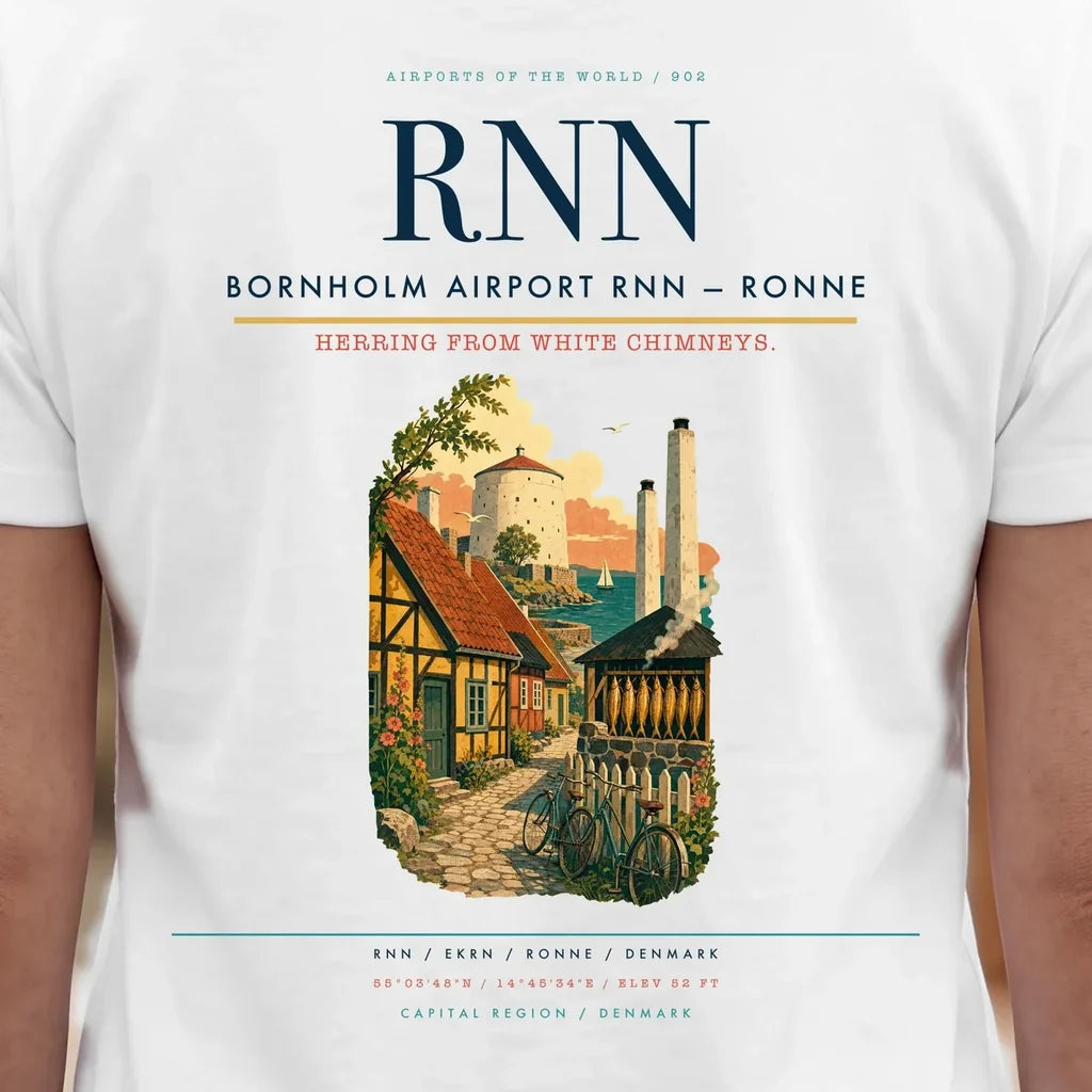 Bornholm Airport (RNN) double-side t-shirt design close-up cover