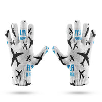 Thumbnail for Fly Be Free White aviation design on soft knit fabric gloves.